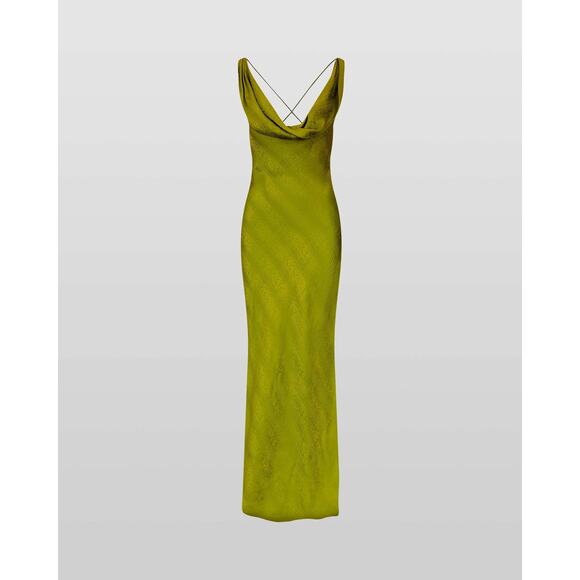 Rat & Boa Silk Snake Print Cowl Neck Sleeveless Maxi Dress Lime Green Size Large - Picture 5 of 9